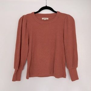 Madewell Brushed Rib Pleat-Sleeve Top, XS